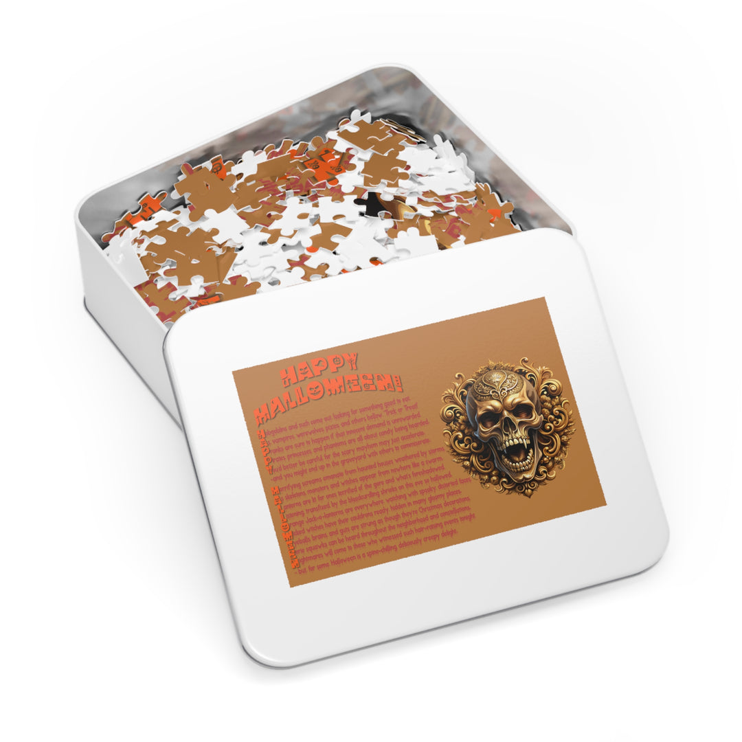 Happy Halloween Acrostic Poem Jigsaw Puzzle - Skull - Tin Box