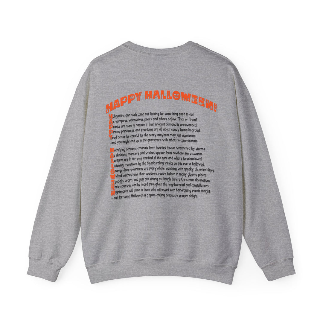 Happy Halloween Acrostic Poem Sweatshirt - Zombie "Rock On" Hand and Zombies