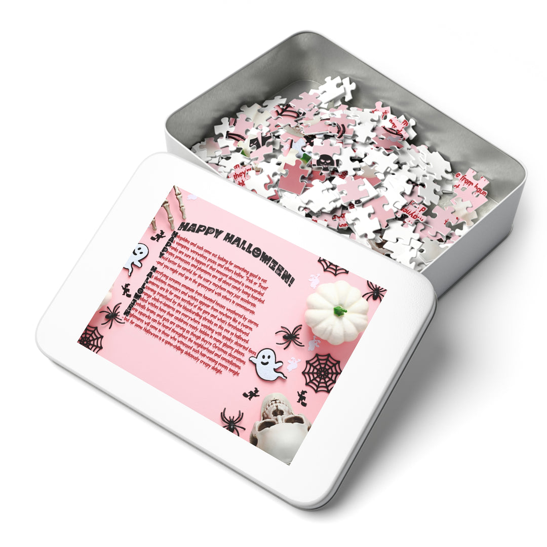 Happy Halloween Acrostic Poem Jigsaw Puzzle - Tin Box - Pink