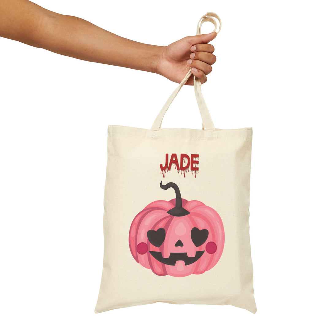 Happy Halloween Acrostic Poem Canvas Candy Tote Bag - Cute Pink Pumpkin - Personalized