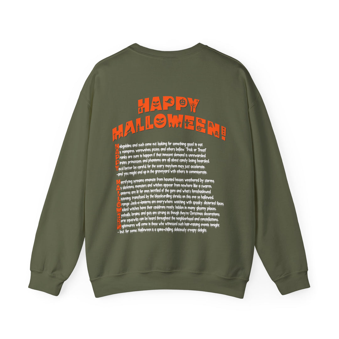 Happy Halloween Acrostic Poem  Sweatshirt - Creepy Black Pumpkin