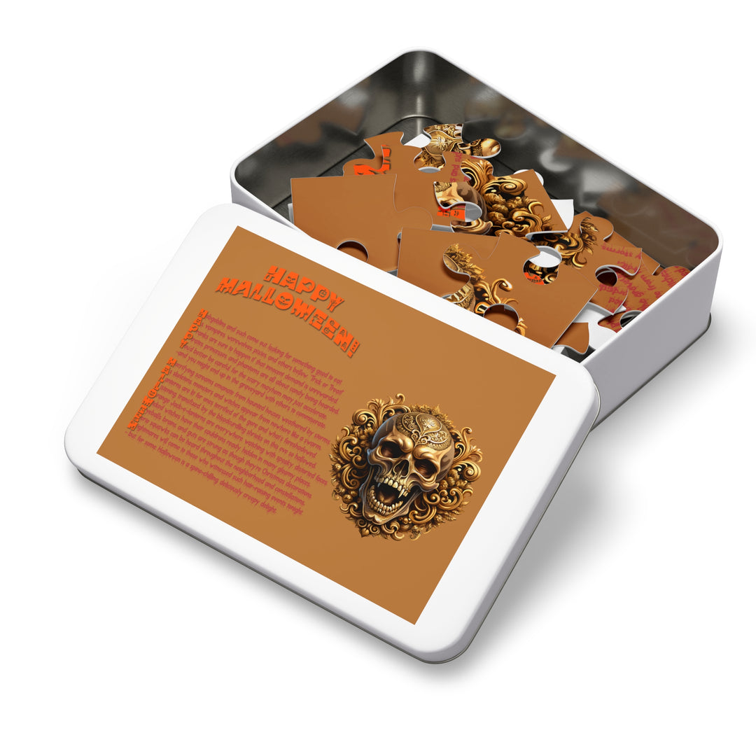 Happy Halloween Acrostic Poem Jigsaw Puzzle - Skull - Tin Box