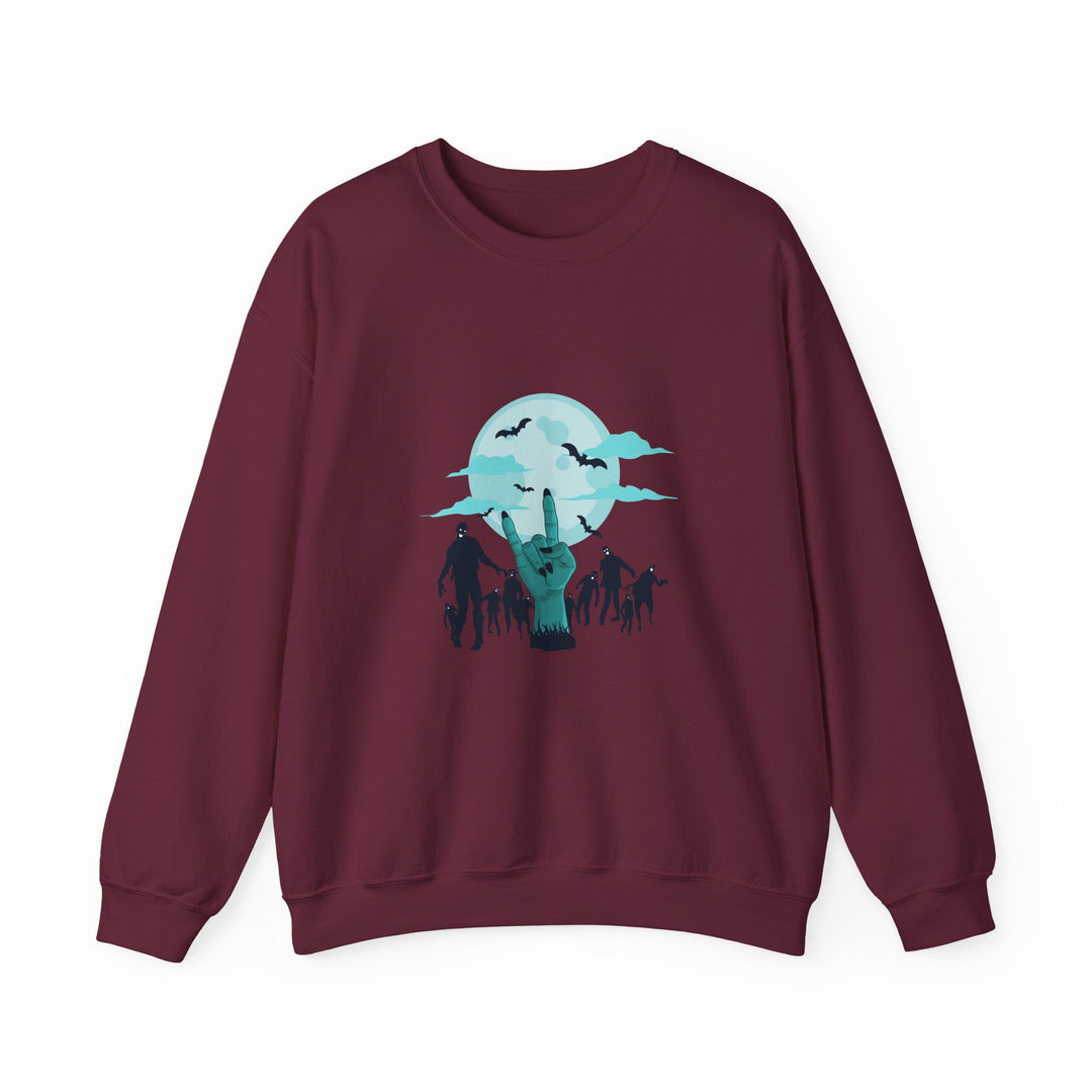 Happy Halloween Acrostic Poem Sweatshirt - Zombie "Rock On" Hand and Zombies