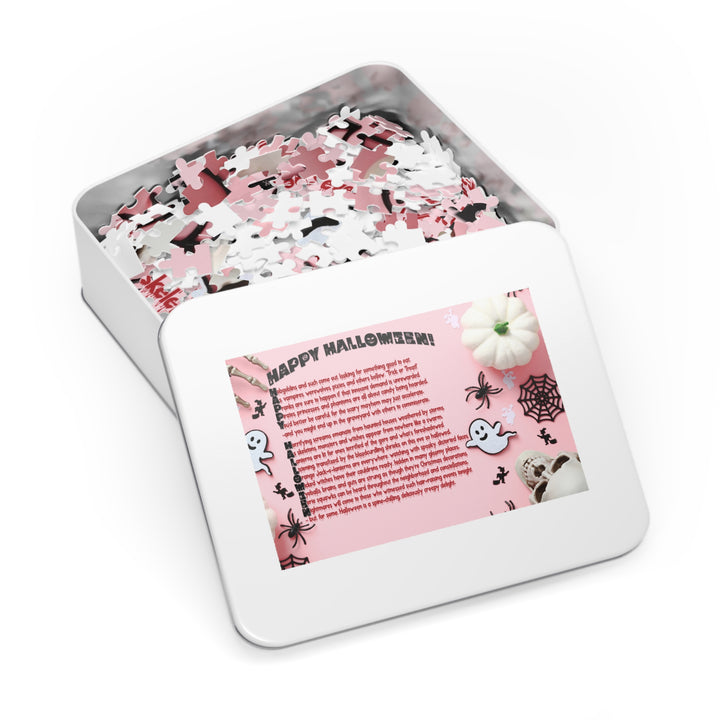 Happy Halloween Acrostic Poem Jigsaw Puzzle - Tin Box - Pink