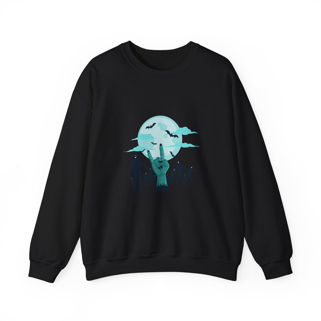 Happy Halloween Acrostic Poem Sweatshirt - Zombie "Rock On" Hand and Zombies