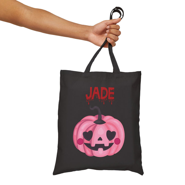 Happy Halloween Acrostic Poem Canvas Candy Tote Bag - Cute Pink Pumpkin - Personalized
