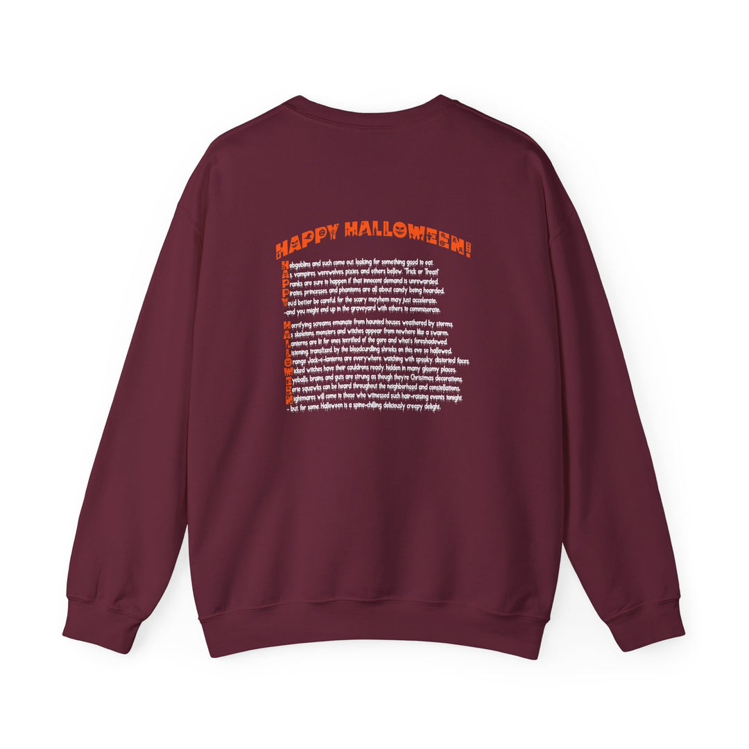 Happy Halloween Acrostic Poem Sweatshirt - Creepy Pumpkin