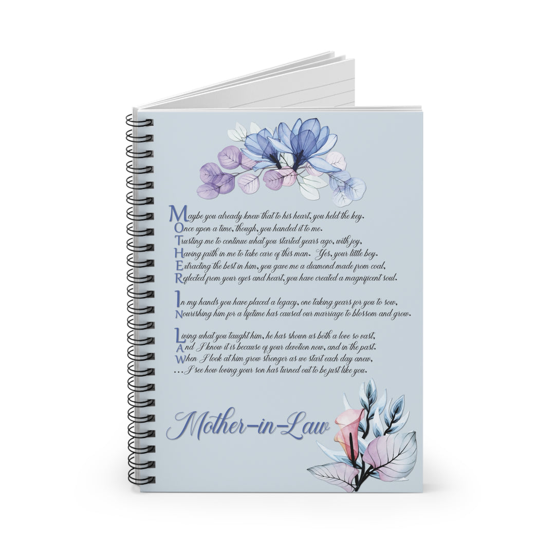 Mother-in-Law Acrostic Poem Spiral Notebook - Ruled Line - Transparent Flowers