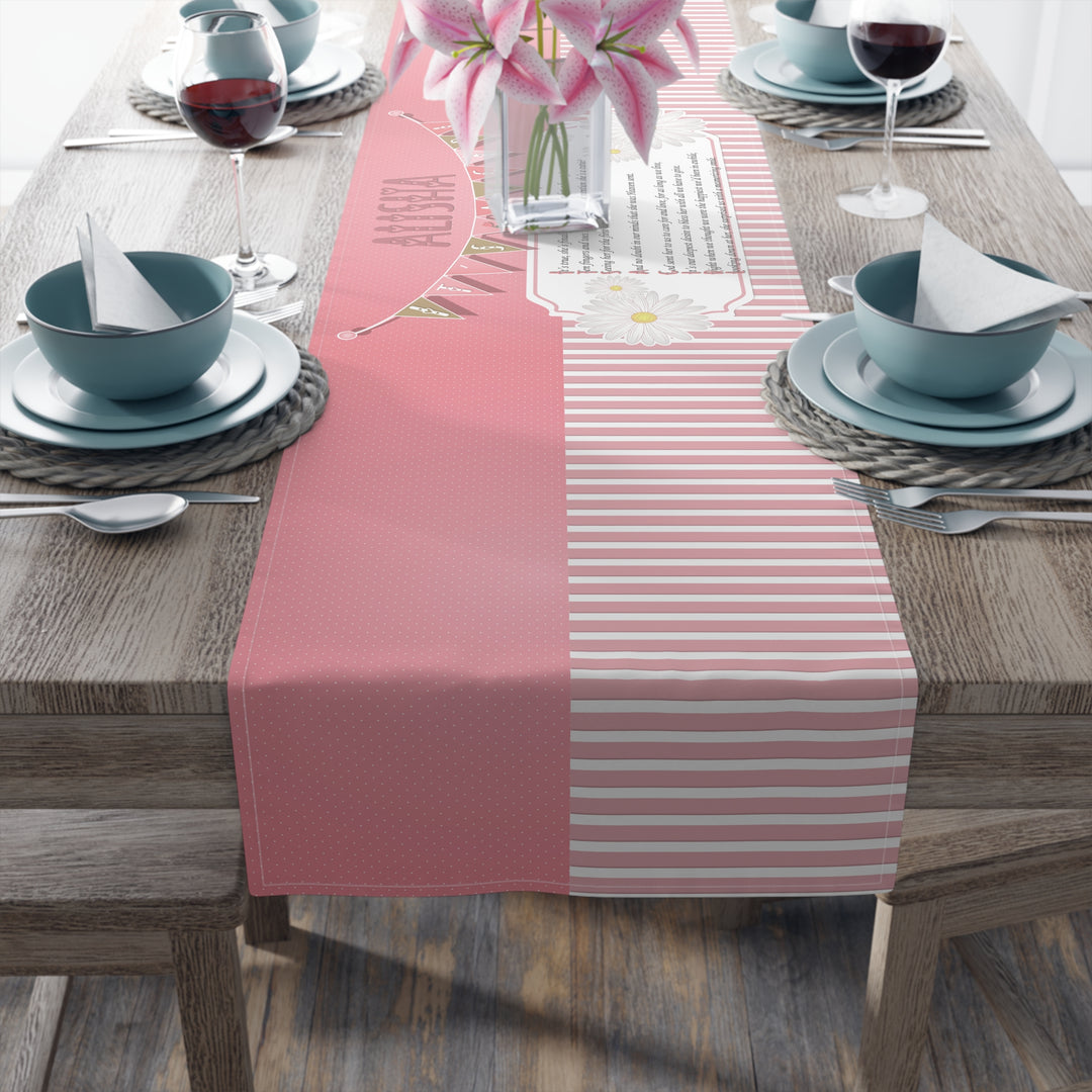 It’s a Girl Table Runner - Pink-White Stripes - Personalized