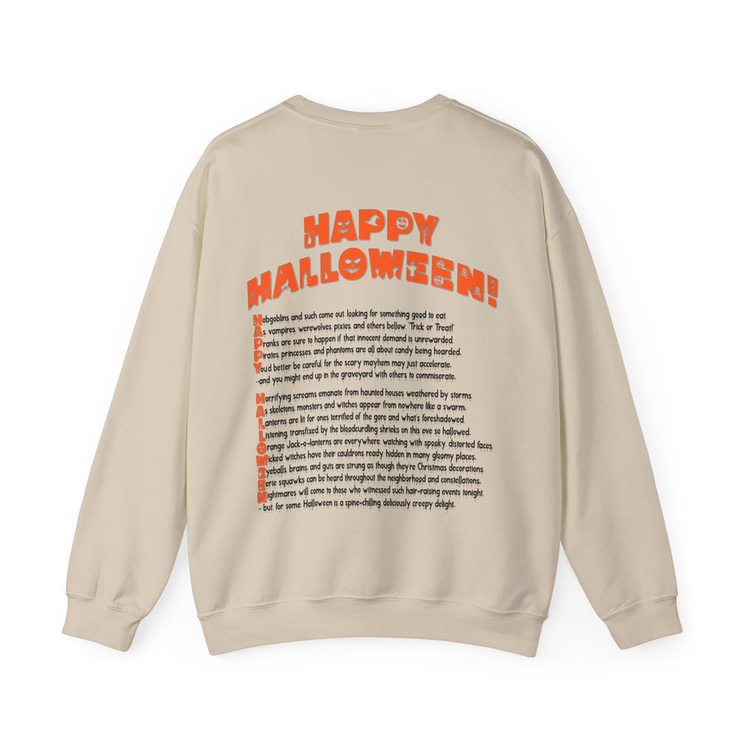 Happy Halloween Acrostic Poem  Sweatshirt - Creepy Black Pumpkin