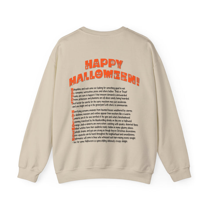 Happy Halloween Acrostic Poem  Sweatshirt - Creepy Black Pumpkin