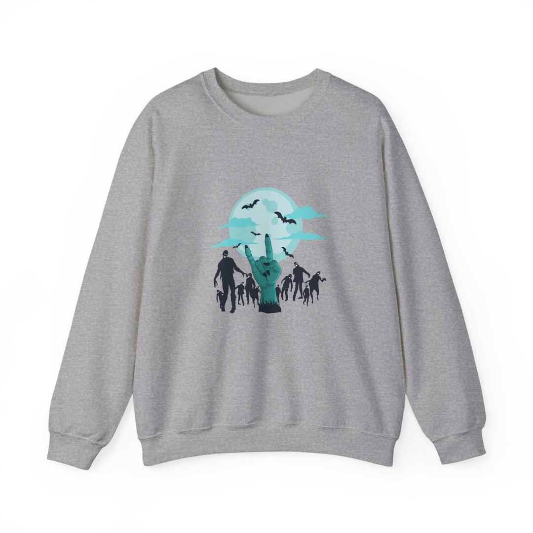 Happy Halloween Acrostic Poem Sweatshirt - Zombie "Rock On" Hand and Zombies