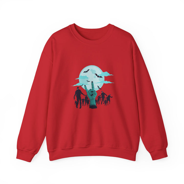 Happy Halloween Acrostic Poem Sweatshirt - Zombie "Rock On" Hand and Zombies