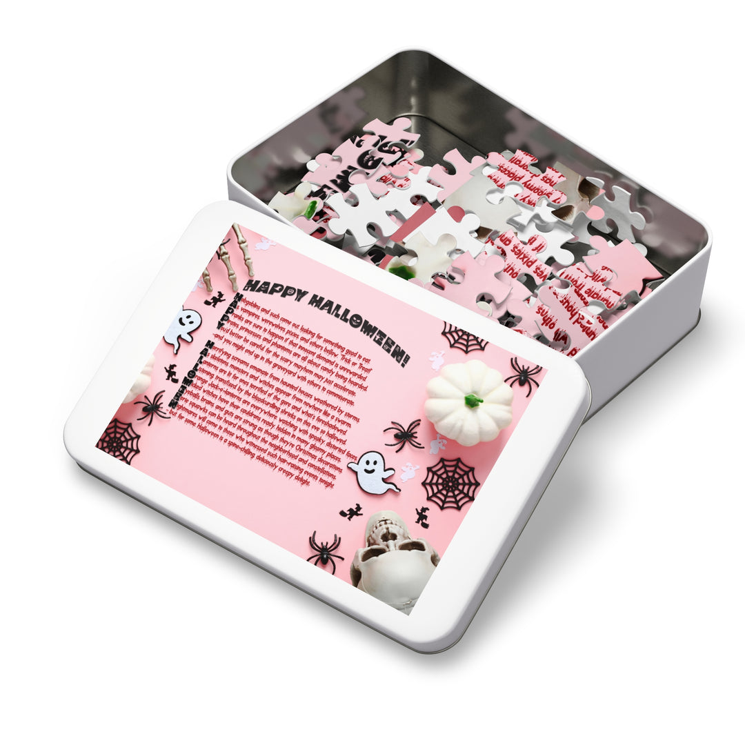 Happy Halloween Acrostic Poem Jigsaw Puzzle - Tin Box - Pink