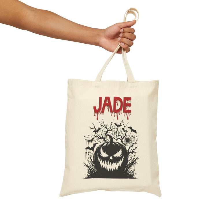 Happy Halloween Acrostic Poem Canvas Candy Tote Bag - Spooky Pumpkin - Personalized