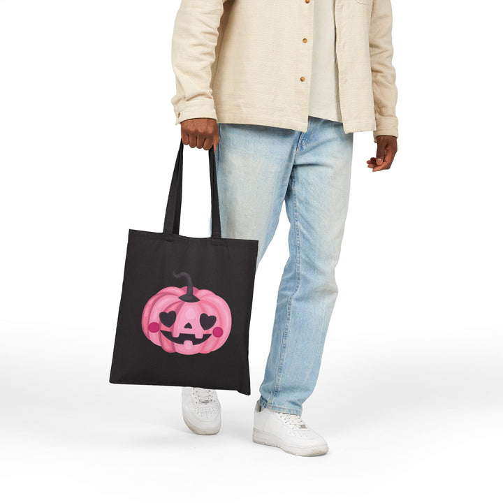 Happy Halloween Acrostic Poem Canvas Candy Tote Bag - Cute Pink Pumpkin - No Personalization