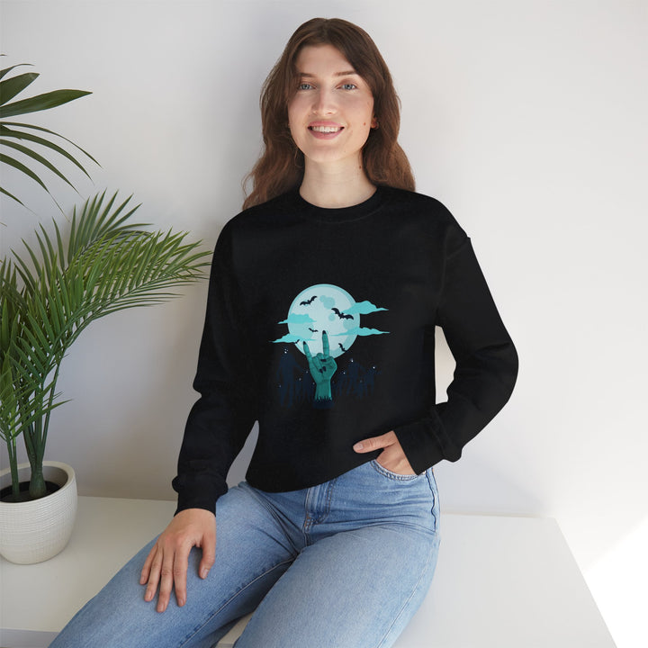 Happy Halloween Acrostic Poem Sweatshirt - Zombie "Rock On" Hand and Zombies