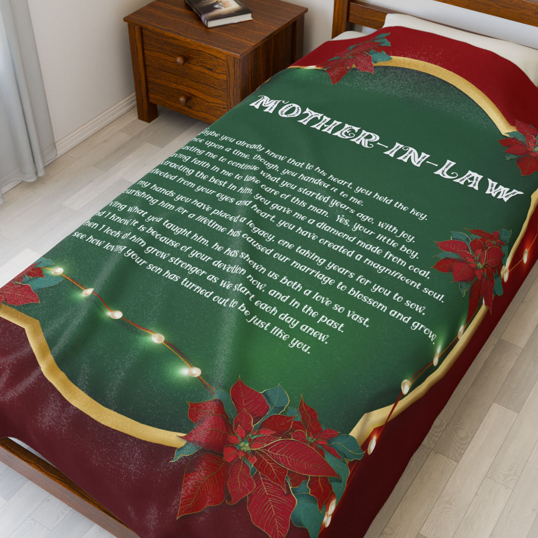 Mother-in-Law Acrostic Poem Velveteen Plush Blanket - Poinsettias