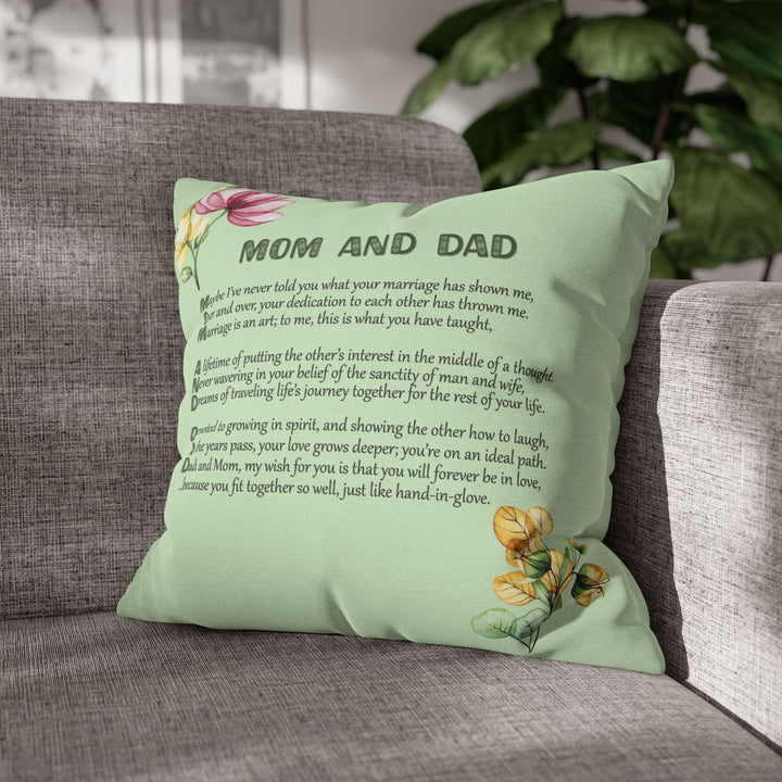 Mom and Dad Acrostic Poem Pillow Cover - Mint Color