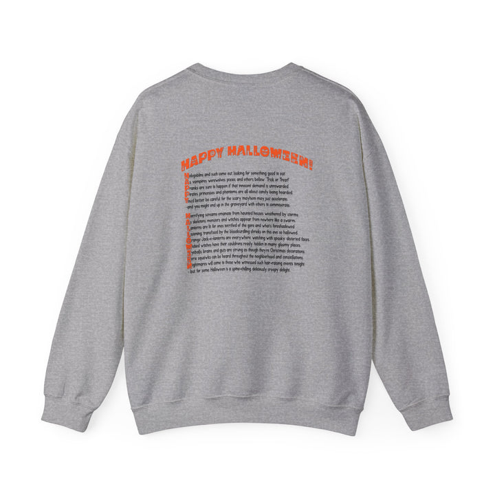 Happy Halloween Acrostic Poem Sweatshirt - Creepy Pumpkin