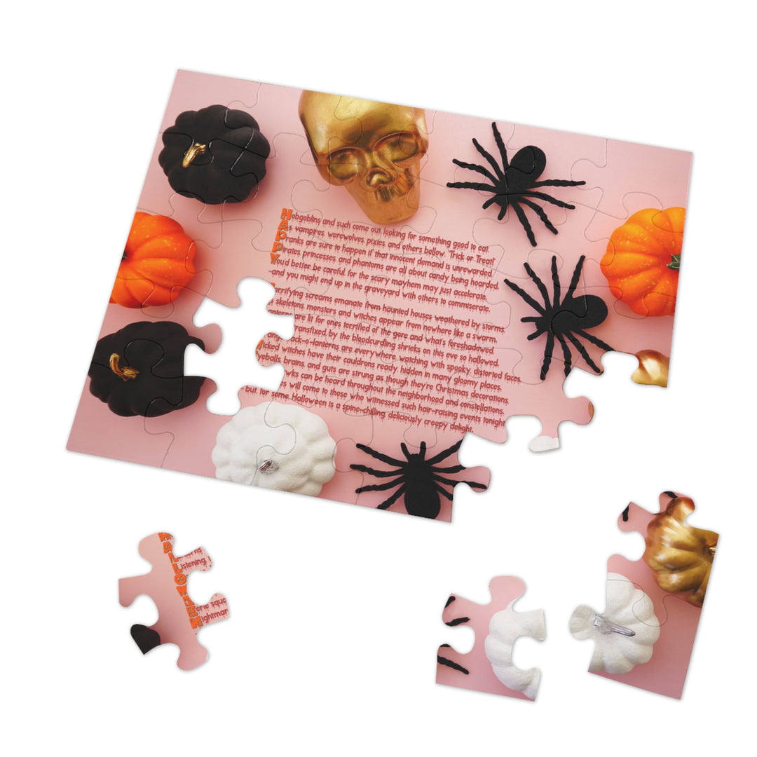 Happy Halloween Acrostic Poem Jigsaw Puzzle - Tin Box - Pumpkins and Spiders