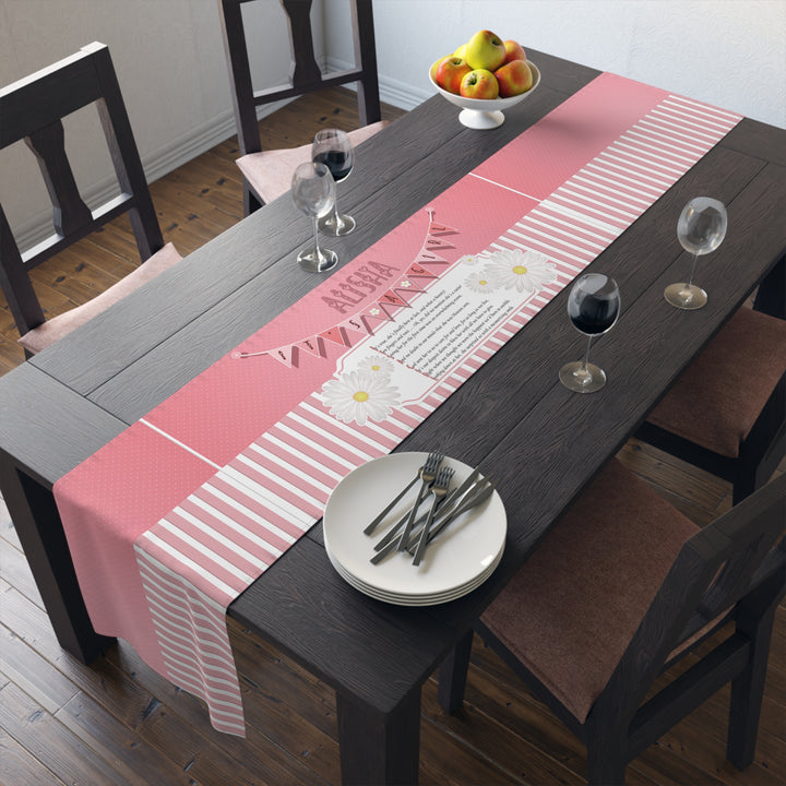 It’s a Girl Table Runner - Pink-White Stripes - Personalized