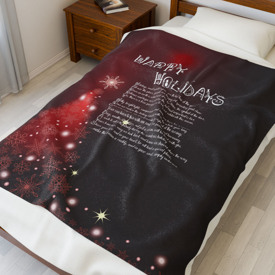 Happy Holidays Acrostic Poem Velveteen Plush Blanket - White Tree