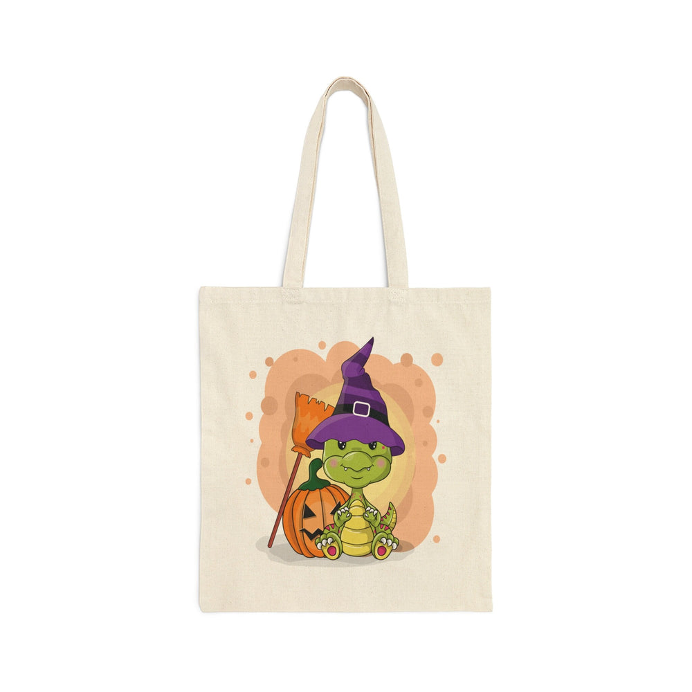 Acrostic Poem spelling out "Happy Halloween" Cute Baby Dragon Holding Pumpkin Candy Bag Totes for Kids. Great gift for Trick or Treaters!