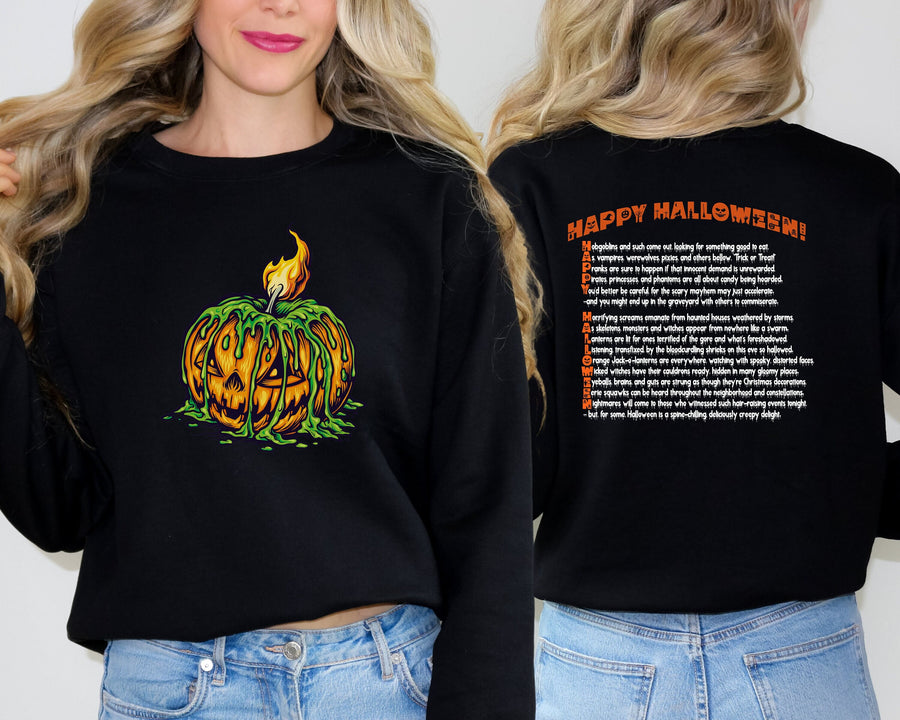 Happy Halloween, Halloween Sweatshirt, Halloween Pumpkin, Creepy Pumpkin Sweatshirt, Fall Sweatshirt, Pumpkin Sweater, Fall, Acrostic Poem