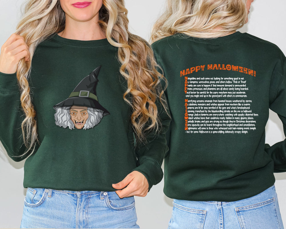 Happy Halloween, Witch, Witch Sweatshirt, Halloween Pumpkin, Creepy Witch Sweatshirt, Fall Sweatshirt, Witch Sweater, Fall, Acrostic Poem