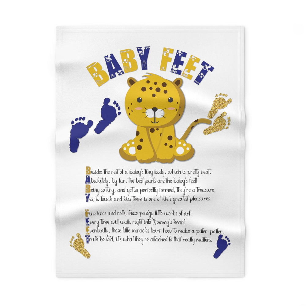 Blue Footprints and Baby Leopard Blanket Acrostic Poem spelling out "Baby Feet", Great gift for Baby Shower, Nursery decor, or New Mommy.