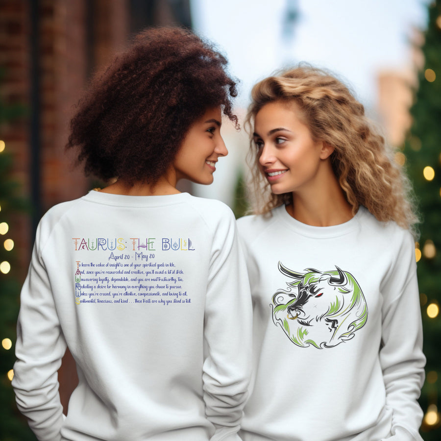 Astrology Sweatshirt with Acrostic Poem Spelling out "Taurus". Great Birthday or Christmas Horoscope Sign Gift for Any Zodiac Lover.