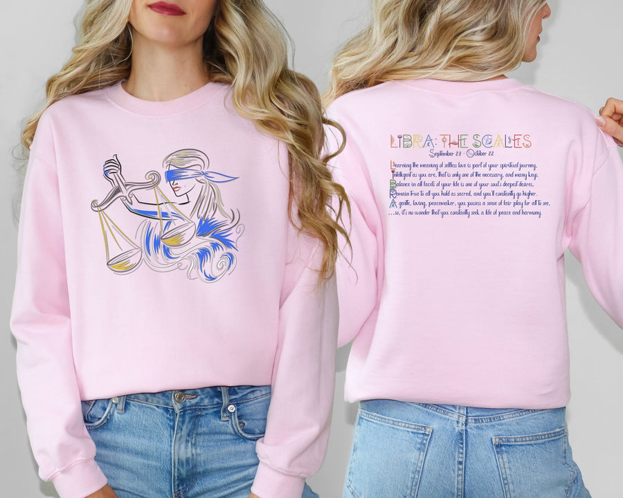 Astrology Sweatshirt with Acrostic Poem Spelling out "Libra". Great Birthday or Christmas Horoscope Sign Gift for Any Zodiac Lover.