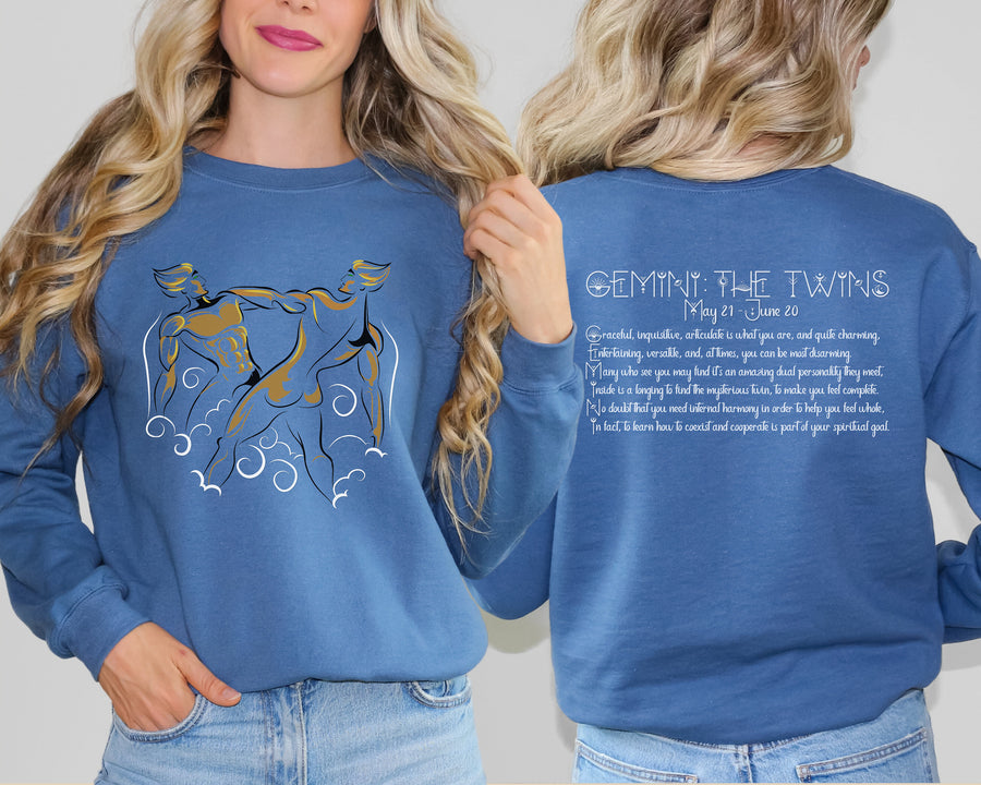 Astrology Sweatshirt with Acrostic Poem Spelling out "Gemini". Great Birthday or Christmas Horoscope Sign Gift for Any Zodiac Lover.