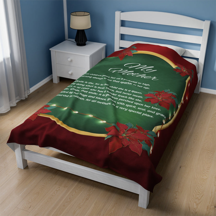 Velveteen Plush Blanket with Acrostic Poem Spelling out "My Mother". Christmas Gift for Mom
