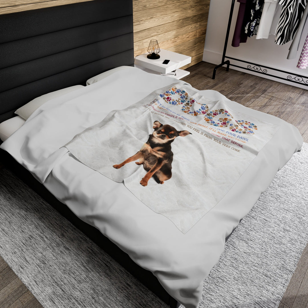 Chihuahua Velveteen Plush Blanket with Acrostic Poem Spelling out "Dogs". Christmas Gift for Child or Adult