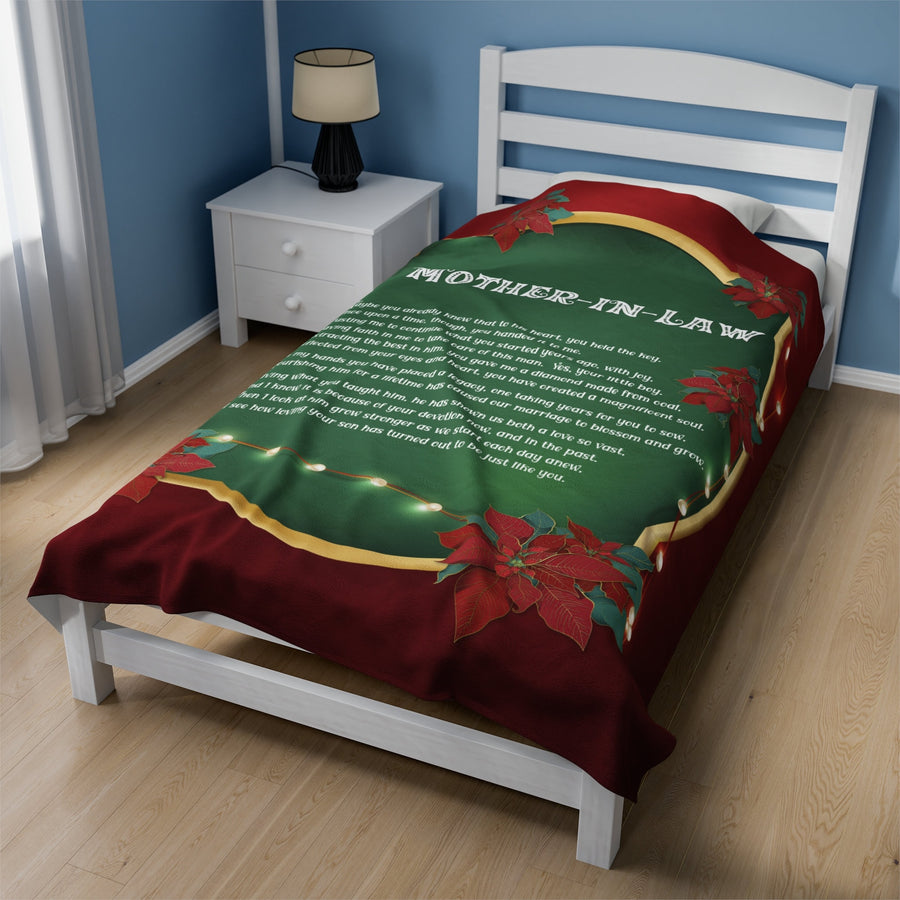 Velveteen Plush Blanket with Acrostic Poem Spelling out "Mother-in-Law". Christmas Gift for your Mother-in-Law