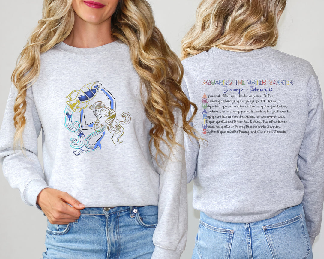 Astrology Sweatshirt with Acrostic Poem Spelling out "Aquarius". Great Birthday or Christmas Horoscope Sign Gift for Any Zodiac Lover.