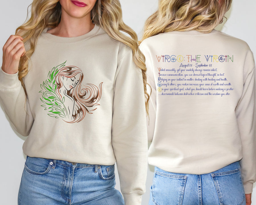 Astrology Sweatshirt with Acrostic Poem Spelling out "Virgo". Great Birthday or Christmas Horoscope Sign Gift for Any Zodiac Lover.