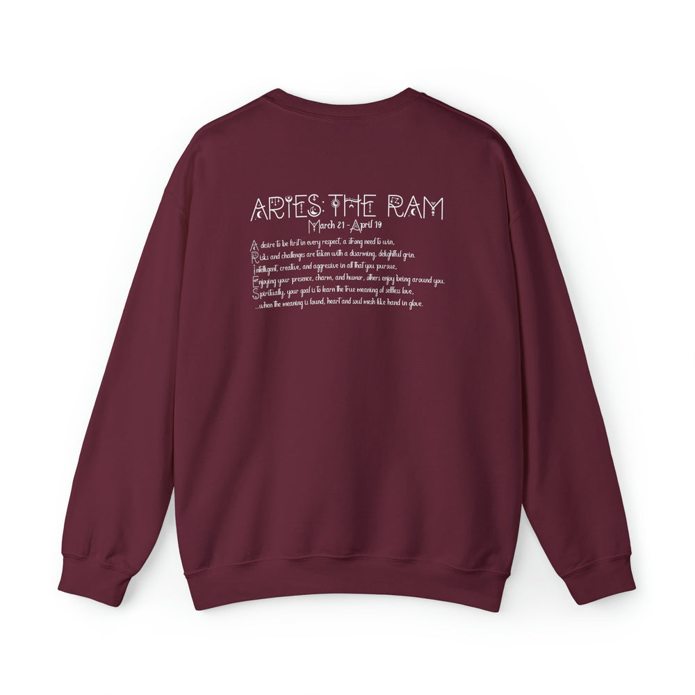 Astrology Sweatshirt with Acrostic Poem Spelling out "Aries". Great Birthday or Christmas Horoscope Sign Gift for Any Zodiac Lover.