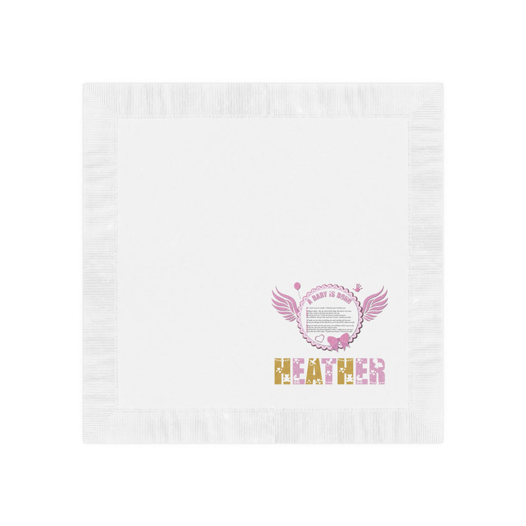 A Baby is Born Baby Shower Coined Napkins - Pink Wings - Personalized