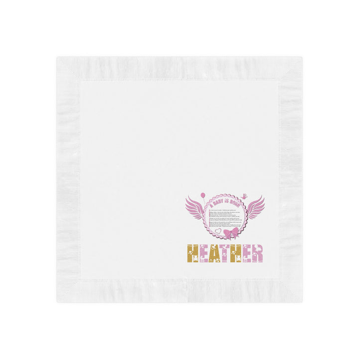 A Baby is Born Baby Shower Coined Napkins - Pink Wings - Personalized