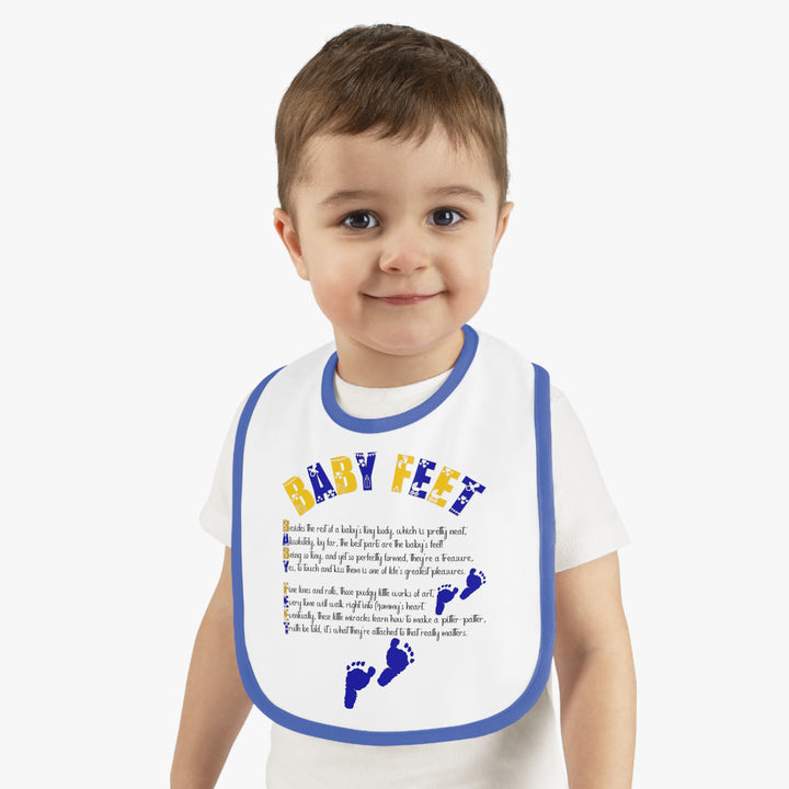 Baby Steps Acrostic Poem - Contrast Trim Jersey Bib - "Baby Feet" Blue Footprints