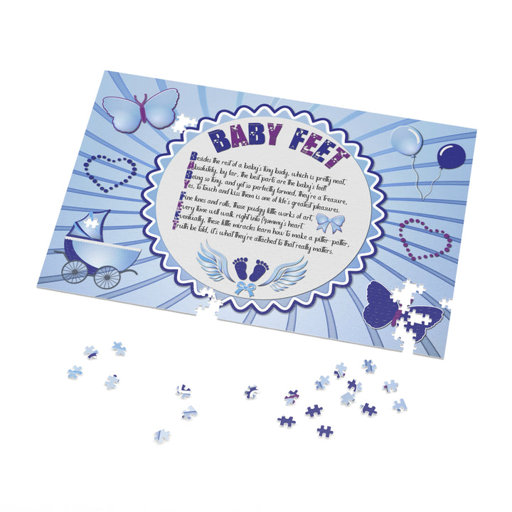 Baby Feet Acrostic Poem Puzzle - Blue Swirl - Tin Box