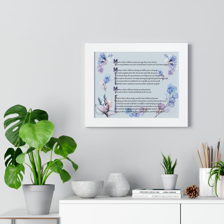 "My Mother, My Friend" Framed Acrostic Poem Print - Translucent Flower