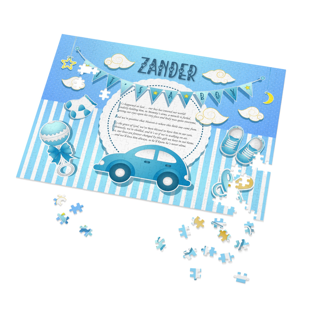 It's a Boy Acrostic Poem Puzzle - Blue Stripes - Tin Box - Personalized