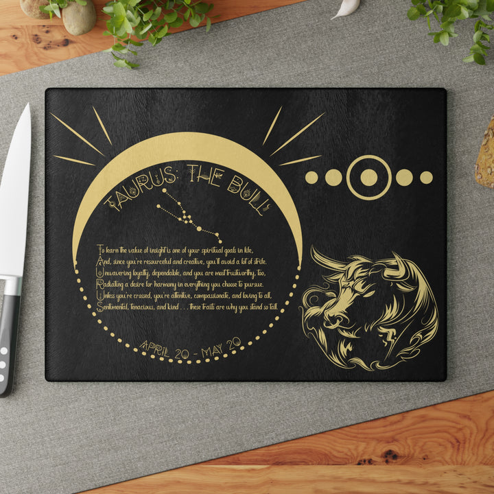 Taurus Acrostic Poem Glass Cutting Board