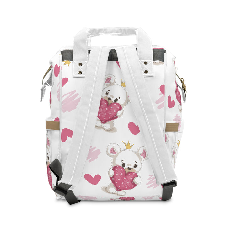 Baby Steps Multifunctional Diaper Backpack - "It's a Girl" - Teddy Bear and Hearts