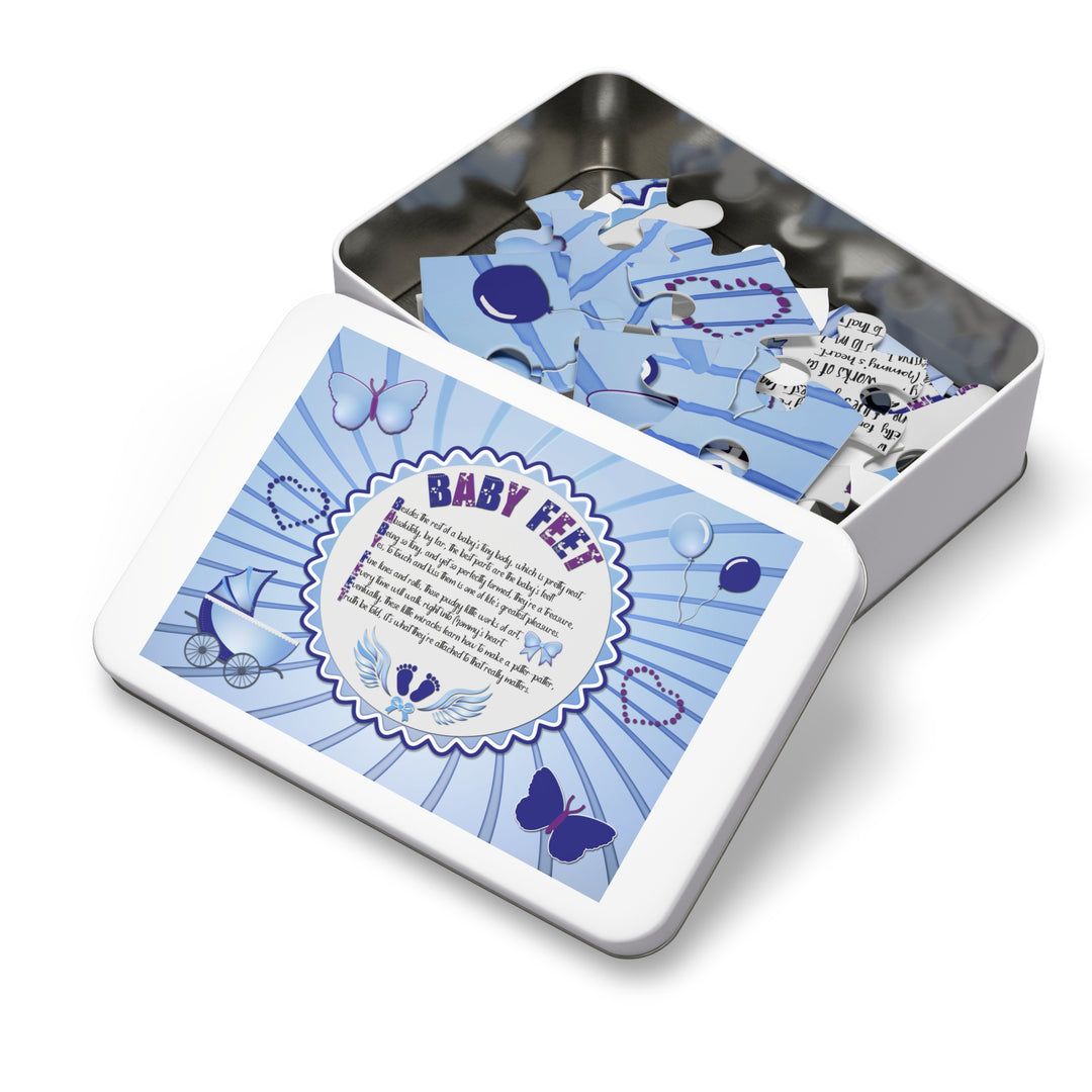 Baby Feet Acrostic Poem Puzzle - Blue Swirl - Tin Box