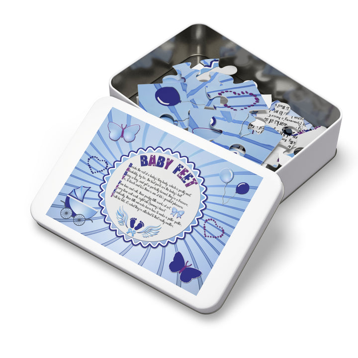 Baby Feet Acrostic Poem Puzzle - Blue Swirl - Tin Box